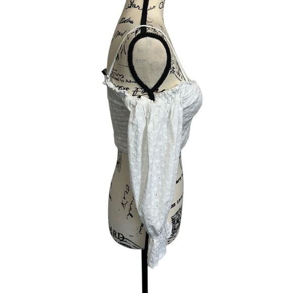 Zara White Eyelet Milkmaid Coastal Cowgirl Crop Top, Small - Picture 3 of 10